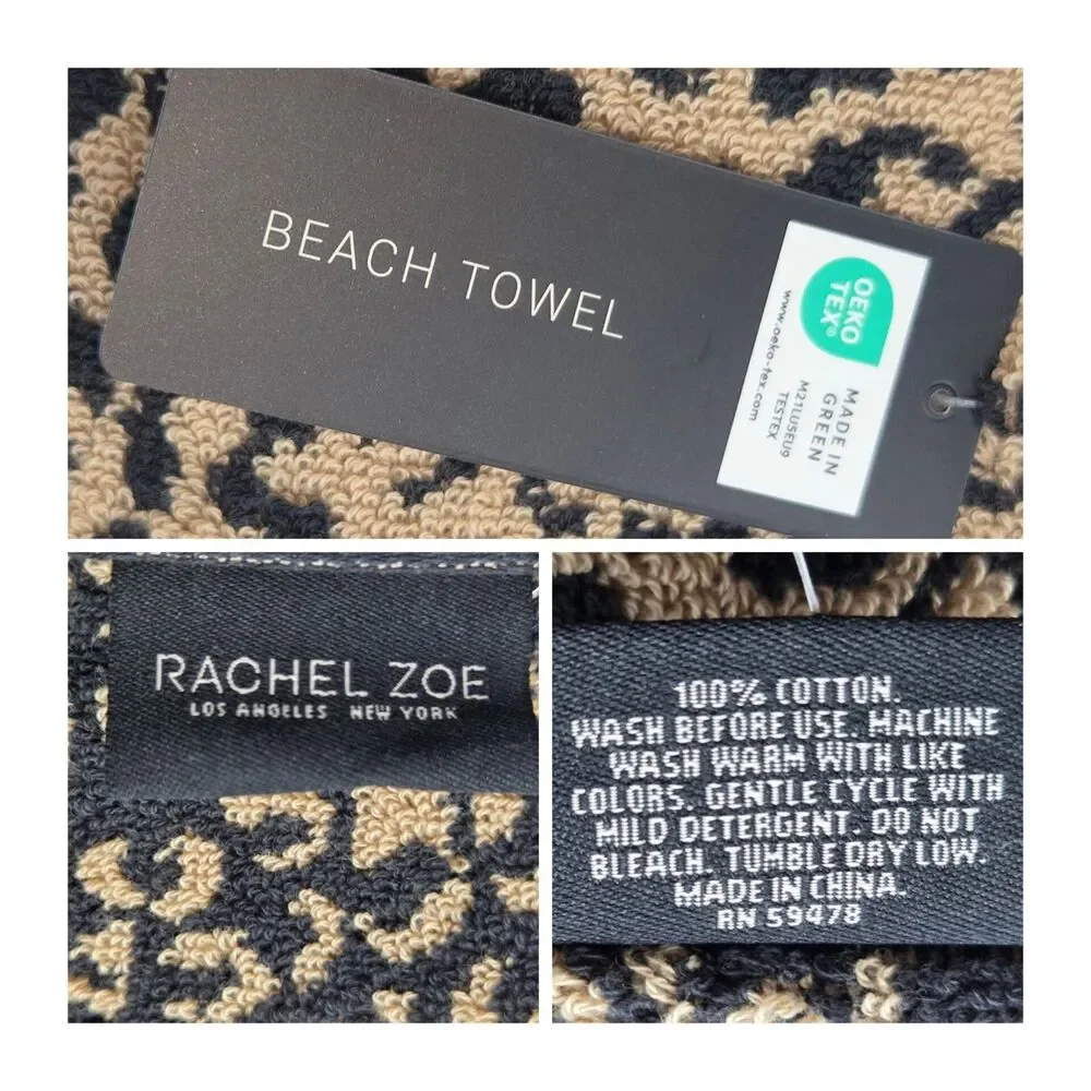 Rachel Zoe Leopard Print Oversized Beach Towel 40x70 Tan Black Quick Dry